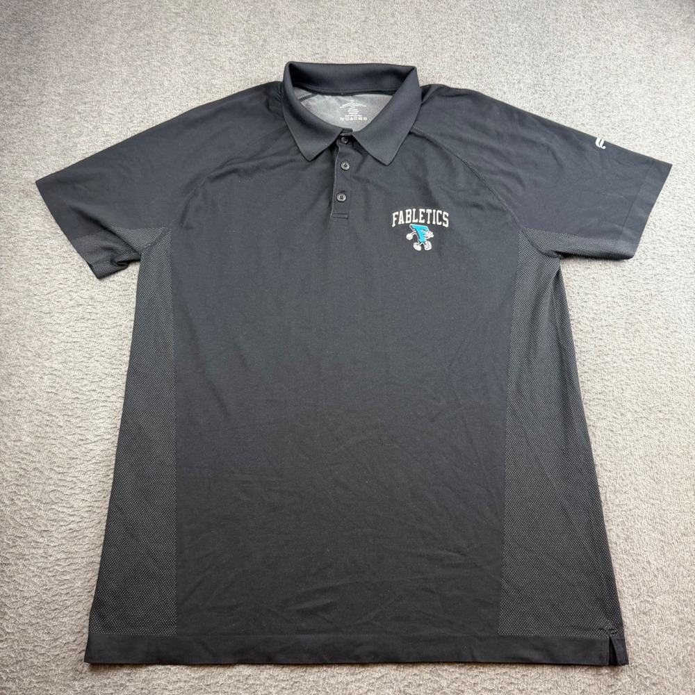 Fabletics Polo Shirt Men's XL Black Short Sleeve Graphic Logo Performance Active